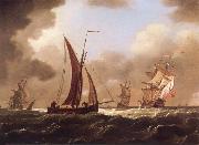 Francis Swaine Small craft at sea in a stiff breeze oil painting on canvas